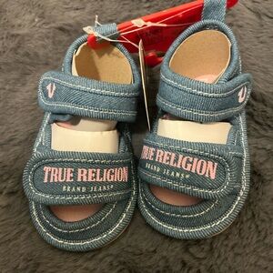 True Religion Blue Sandals with Velcro Straps